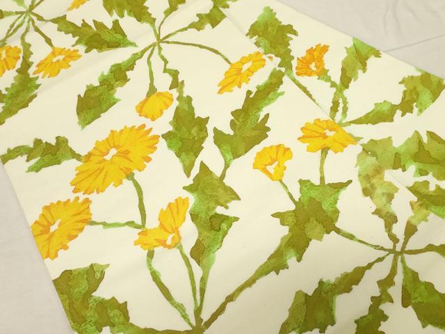 平和屋着物●染色作家　佐藤節子　九寸名古屋帯　紬地　草花文　正絹　逸品　未使用　CABD4103dy