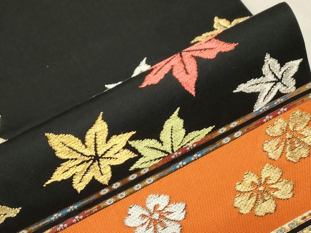 平和屋着物●九寸名古屋帯　春秋段文　黒地　本金入　正絹　逸品　CABD4104dy