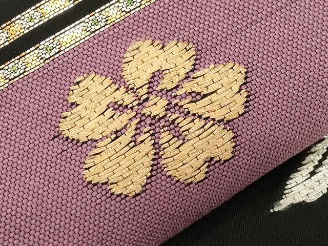 平和屋着物●九寸名古屋帯　春秋段文　黒地　本金入　正絹　逸品　CABD4104dy