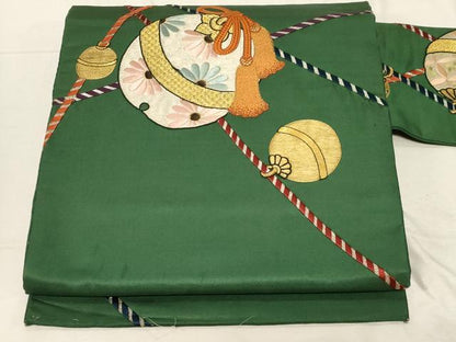 平和屋着物●中国三大刺繍　相良刺繍　総刺繍　アンティーク　大正ロマン　九寸名古屋帯　駒刺繍　鈴花文　金糸　正絹　逸品　CABD4106dy