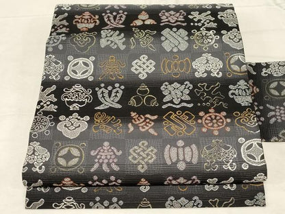 平和屋着物●九寸名古屋帯　吉祥文　金銀糸　正絹　逸品　CABD4107dy