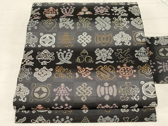 平和屋着物●九寸名古屋帯　吉祥文　金銀糸　正絹　逸品　CABD4107dy