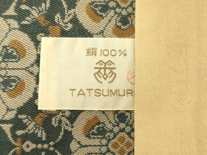 平和屋着物●龍村美術織物　九寸開き名古屋帯　花鳥梅花文錦　証紙付き　正絹　逸品　CABD4110dy