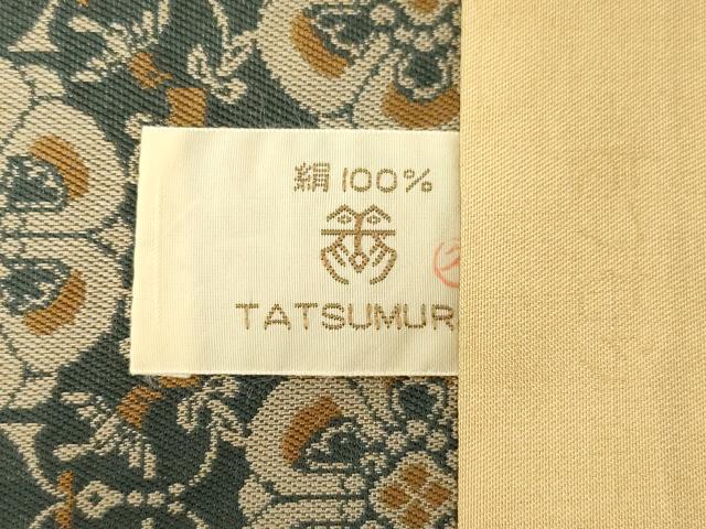 平和屋着物●龍村美術織物　九寸開き名古屋帯　花鳥梅花文錦　証紙付き　正絹　逸品　CABD4110dy