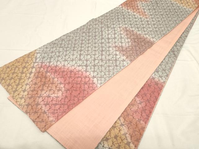 平和屋着物●六通柄袋帯　紬地　蜘蛛絞り　霞文　正絹　逸品　CABD4116dy