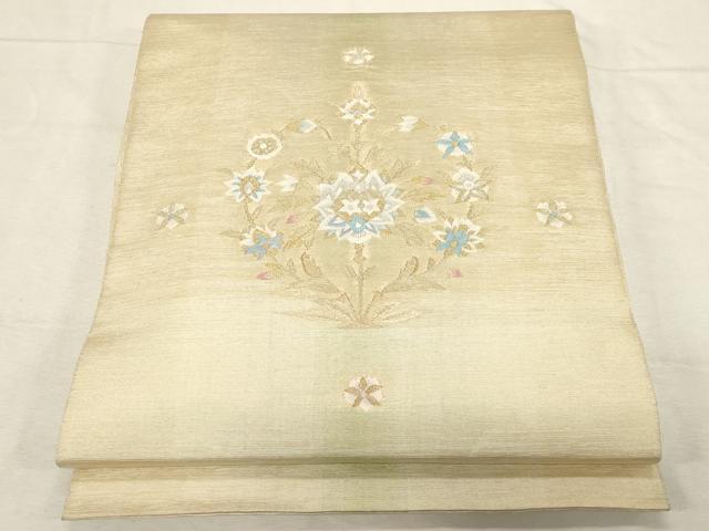 平和屋着物●太鼓柄袋帯　すくい織　草花丸文　金糸　正絹　逸品　CABD4117dy