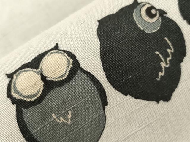 平和屋着物●染色の魔術師　染乃座・大久保玄才　そめのざ玄才　太鼓柄袋帯　結織苑　結城紬地　梟　反端付き　正絹　逸品　CABD4120dy