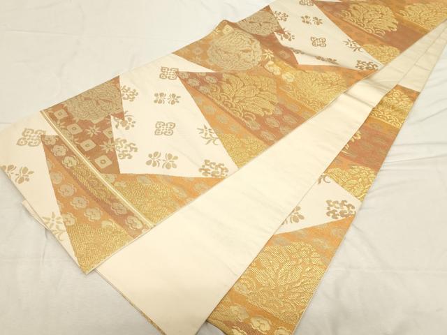 平和屋着物●西陣　川島織物　六通柄　本袋帯　切嵌花鳥丸文　金糸　正絹　逸品　CABD4121dy