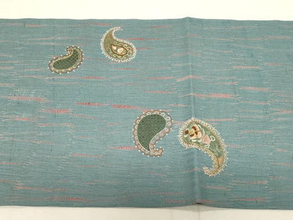 平和屋着物●中国三大刺繍　スワトウ刺繍　相良刺繍　袋帯　紬地　杢目絞り　ペイズリー柄　金糸　正絹　逸品　CABD4124dy