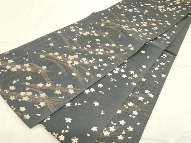 平和屋着物●両面　六通柄袋帯　漢方染　舞花文　金糸　正絹　逸品　CABD4125dy