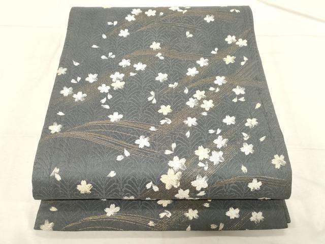 平和屋着物●両面　六通柄袋帯　漢方染　舞花文　金糸　正絹　逸品　CABD4125dy