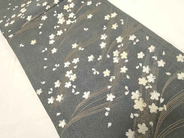 平和屋着物●両面　六通柄袋帯　漢方染　舞花文　金糸　正絹　逸品　CABD4125dy