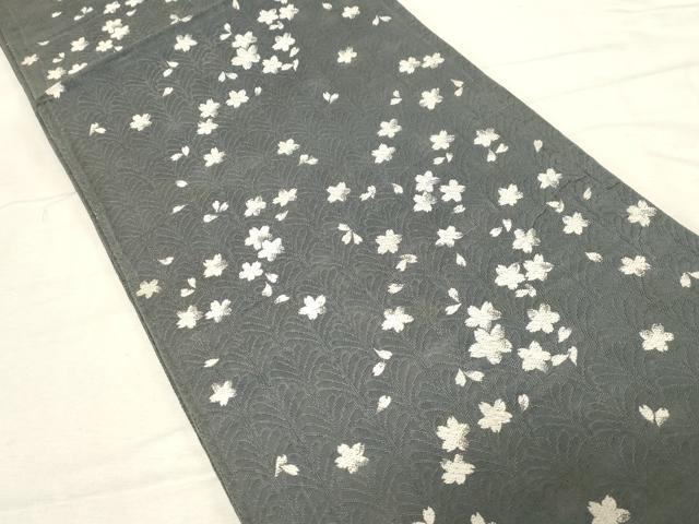 平和屋着物●両面　六通柄袋帯　漢方染　舞花文　金糸　正絹　逸品　CABD4125dy