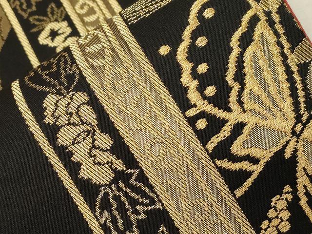 平和屋着物○染色作家 斉藤三才 六通柄袋帯 三才鳥 黒地 金糸