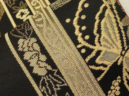 平和屋着物●染色作家　斉藤三才　六通柄袋帯　三才鳥　黒地　金糸　正絹　逸品　CABD4127dy