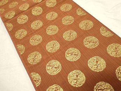 平和屋着物●西陣　織楽浅野　六通柄袋帯　鳥丸文　金糸　正絹　逸品　CABD4128dy