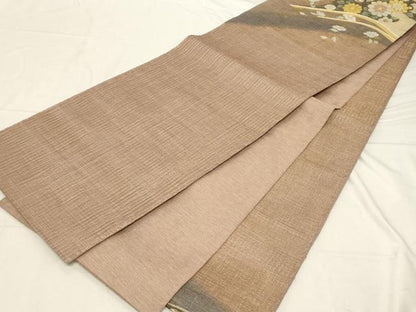 平和屋着物▽太鼓柄袋帯 スリーシーズン 春夏秋 すくい織 立波草花文 金銀糸 正絹 逸品 CABD4135dy