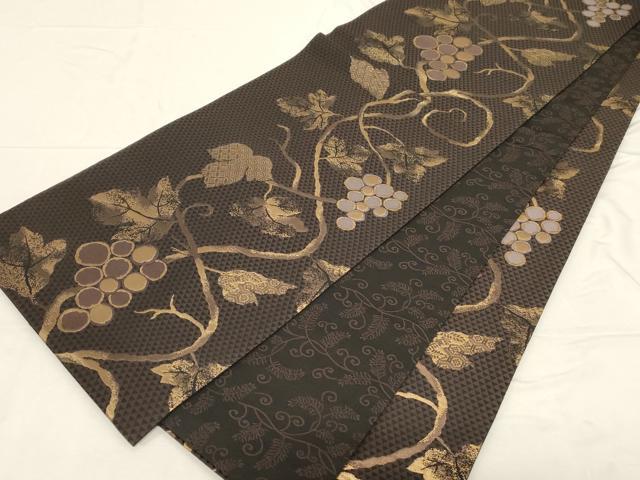 平和屋着物●両面　全通柄袋帯　葡萄蔦の葉文　金糸　正絹　逸品　CABD4136dy