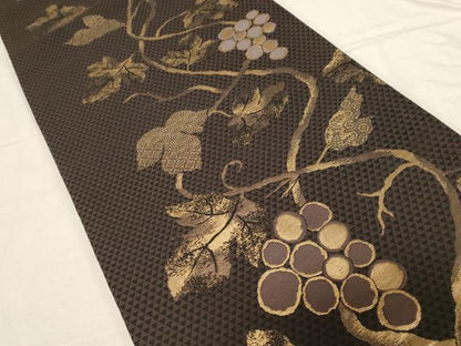 平和屋着物●両面　全通柄袋帯　葡萄蔦の葉文　金糸　正絹　逸品　CABD4136dy