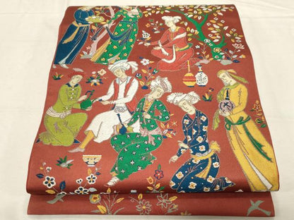 平和屋着物●西陣　川島織物　六通柄　本袋帯　唐織　人物花文　正絹　逸品　未使用　CABD4138dy