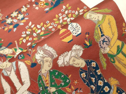平和屋着物●西陣　川島織物　六通柄　本袋帯　唐織　人物花文　正絹　逸品　未使用　CABD4138dy