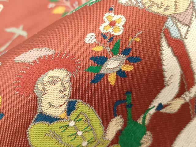 平和屋着物●西陣　川島織物　六通柄　本袋帯　唐織　人物花文　正絹　逸品　未使用　CABD4138dy