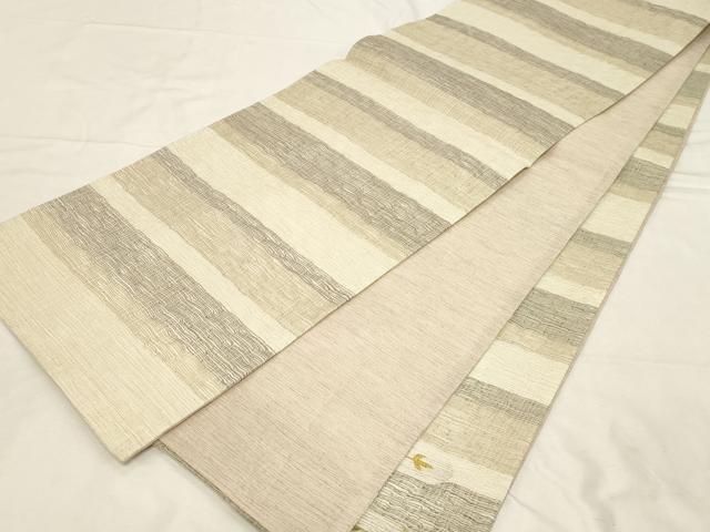 平和屋着物▽太鼓柄袋帯 スリーシーズン 春夏秋 すくい織 横段草木文 金銀糸 正絹 逸品 CABD4143dy