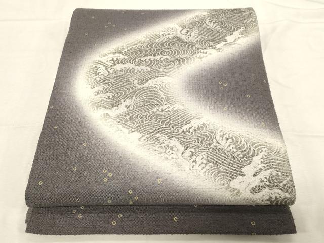 平和屋着物●六通柄袋帯　紬地　立波文　金彩　正絹　逸品　CABD4144dy