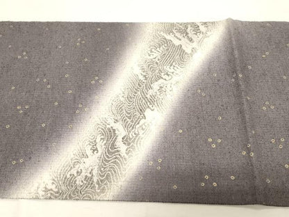 平和屋着物●六通柄袋帯　紬地　立波文　金彩　正絹　逸品　CABD4144dy