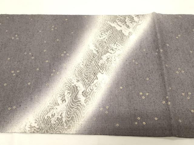 平和屋着物●六通柄袋帯　紬地　立波文　金彩　正絹　逸品　CABD4144dy