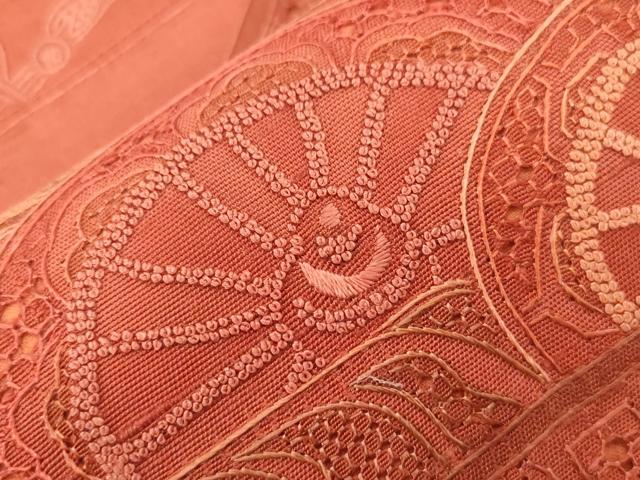 平和屋着物●中国三大刺繍　スワトウ刺繍　相良刺繍　総刺繍　太鼓柄袋帯　紬地　片輪車花文　正絹　逸品　CABD4147dy