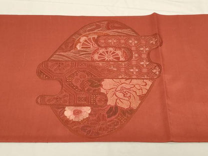 平和屋着物●中国三大刺繍　スワトウ刺繍　相良刺繍　総刺繍　太鼓柄袋帯　紬地　片輪車花文　正絹　逸品　CABD4147dy