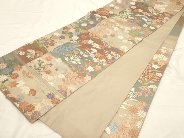 平和屋着物●六通柄袋帯　唐織　草花文　金糸　正絹　逸品　CABD4148dy