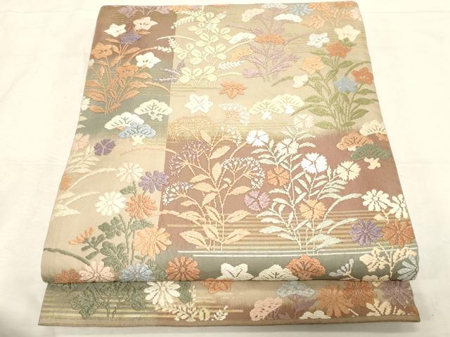 平和屋着物●六通柄袋帯　唐織　草花文　金糸　正絹　逸品　CABD4148dy