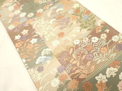 平和屋着物●六通柄袋帯　唐織　草花文　金糸　正絹　逸品　CABD4148dy