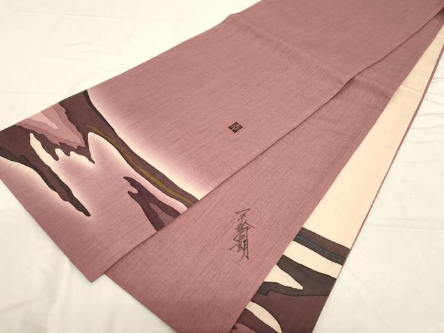 平和屋着物●太鼓柄袋帯　作家物　紬地　ろうけつ染め　霞草花文　金彩　正絹　逸品　CABD4149dy