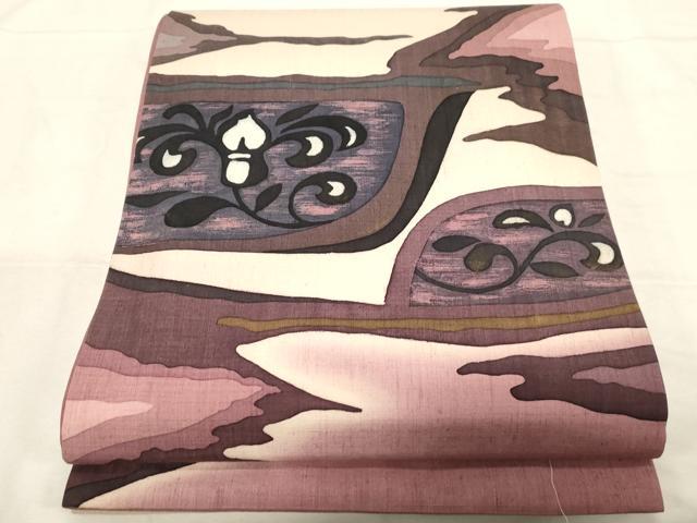 平和屋着物●太鼓柄袋帯　作家物　紬地　ろうけつ染め　霞草花文　金彩　正絹　逸品　CABD4149dy