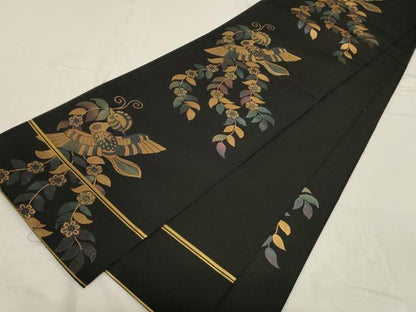 平和屋着物●織物一筋名門　織悦　全通柄　本袋帯　花鳥文　黒地　金糸　正絹　逸品　CABD4154dy