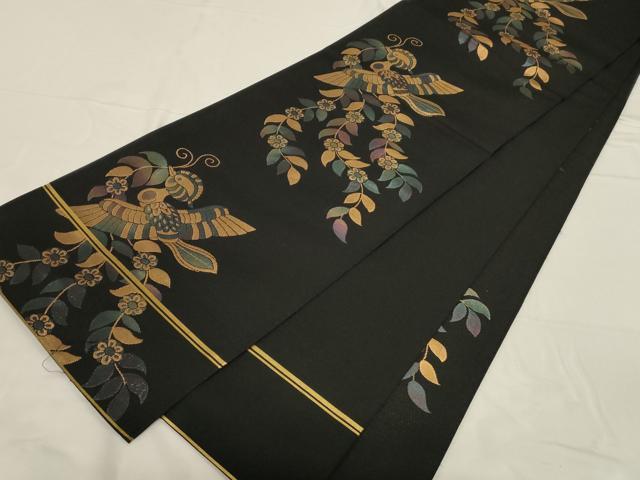 平和屋着物●織物一筋名門　織悦　全通柄　本袋帯　花鳥文　黒地　金糸　正絹　逸品　CABD4154dy