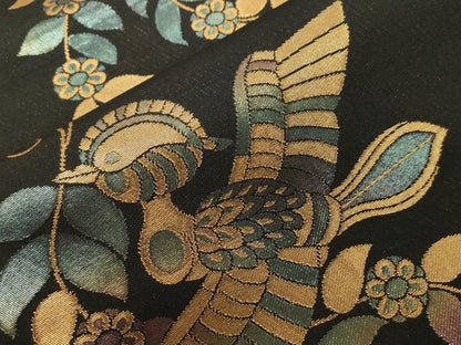平和屋着物●織物一筋名門　織悦　全通柄　本袋帯　花鳥文　黒地　金糸　正絹　逸品　CABD4154dy