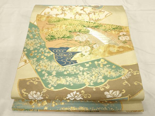 平和屋着物●西陣　川島織物　六通柄　本袋帯　渡橋松花文　金銀糸　正絹　逸品　CABD4155dy