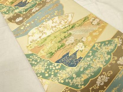 平和屋着物●西陣　川島織物　六通柄　本袋帯　渡橋松花文　金銀糸　正絹　逸品　CABD4155dy