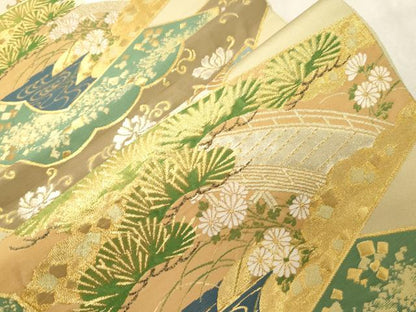 平和屋着物●西陣　川島織物　六通柄　本袋帯　渡橋松花文　金銀糸　正絹　逸品　CABD4155dy