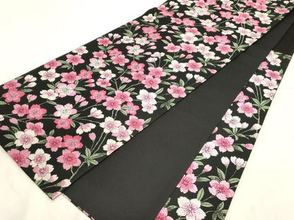 平和屋着物●六通柄袋帯　唐織　桜文　黒地　正絹　逸品　CABD4161dy