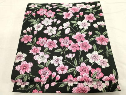 平和屋着物●六通柄袋帯　唐織　桜文　黒地　正絹　逸品　CABD4161dy