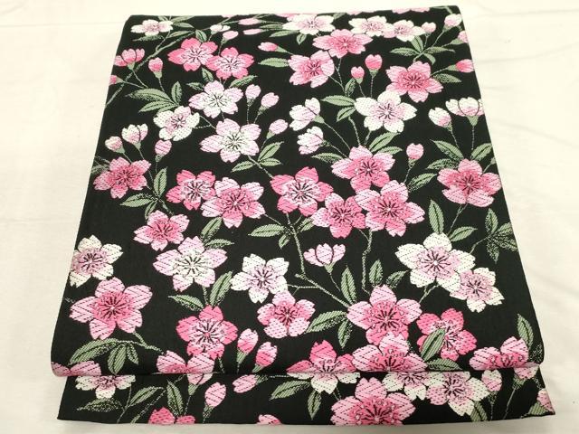 平和屋着物●六通柄袋帯　唐織　桜文　黒地　正絹　逸品　CABD4161dy