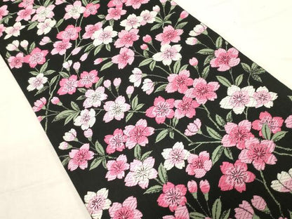 平和屋着物●六通柄袋帯　唐織　桜文　黒地　正絹　逸品　CABD4161dy