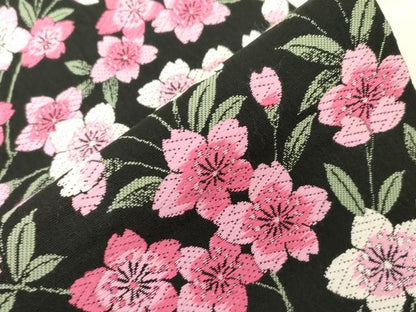 平和屋着物●六通柄袋帯　唐織　桜文　黒地　正絹　逸品　CABD4161dy