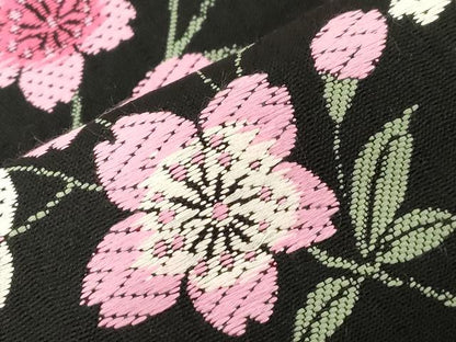 平和屋着物●六通柄袋帯　唐織　桜文　黒地　正絹　逸品　CABD4161dy