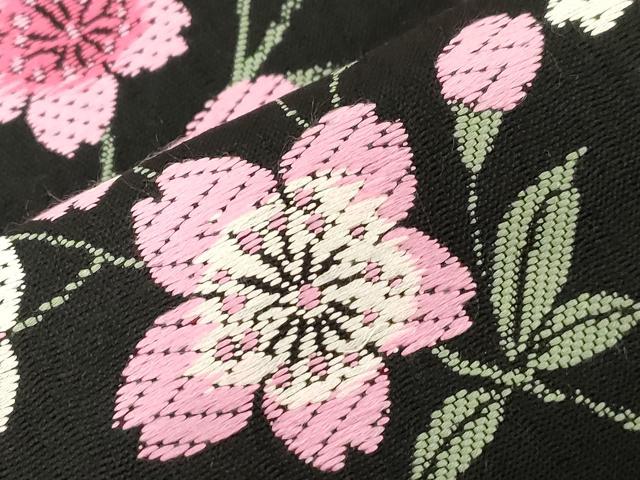 平和屋着物●六通柄袋帯　唐織　桜文　黒地　正絹　逸品　CABD4161dy
